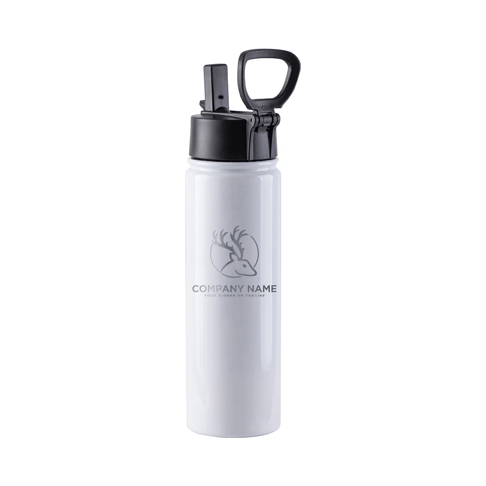 22OZ 650ml Stainless Steel Flask with Wide Mouth, Straw & Portable Handle (White) thumbnail 4