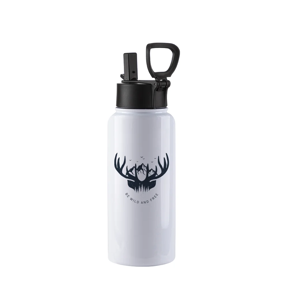 32OZ 950ml Stainless Steel Flask with Wide Mouth, Straw & Portable Handle (White) thumbnail 3