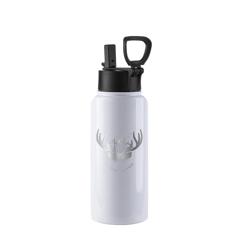 32OZ 950ml Stainless Steel Flask with Wide Mouth, Straw & Portable Handle (White) thumbnail 4