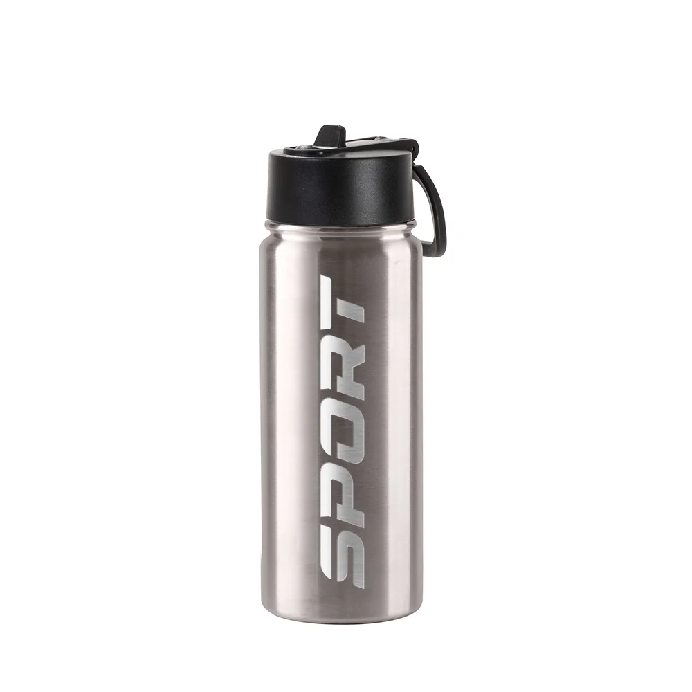 18oz/550ml Stainless Steel Water Bottle w/ Wide Mouth Straw Lid & Rotating Handle thumbnail 2