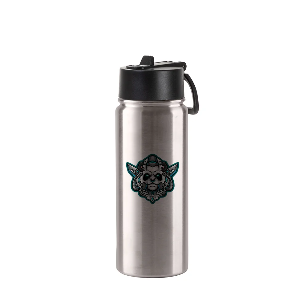 18oz/550ml Stainless Steel Water Bottle w/ Wide Mouth Straw Lid & Rotating Handle thumbnail 3