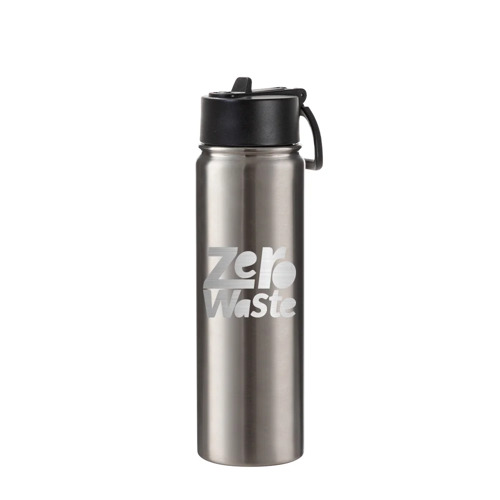 22oz/650ml Stainless Steel Flask with Wide Mouth Straw Lid & Rotating Handle thumbnail 2