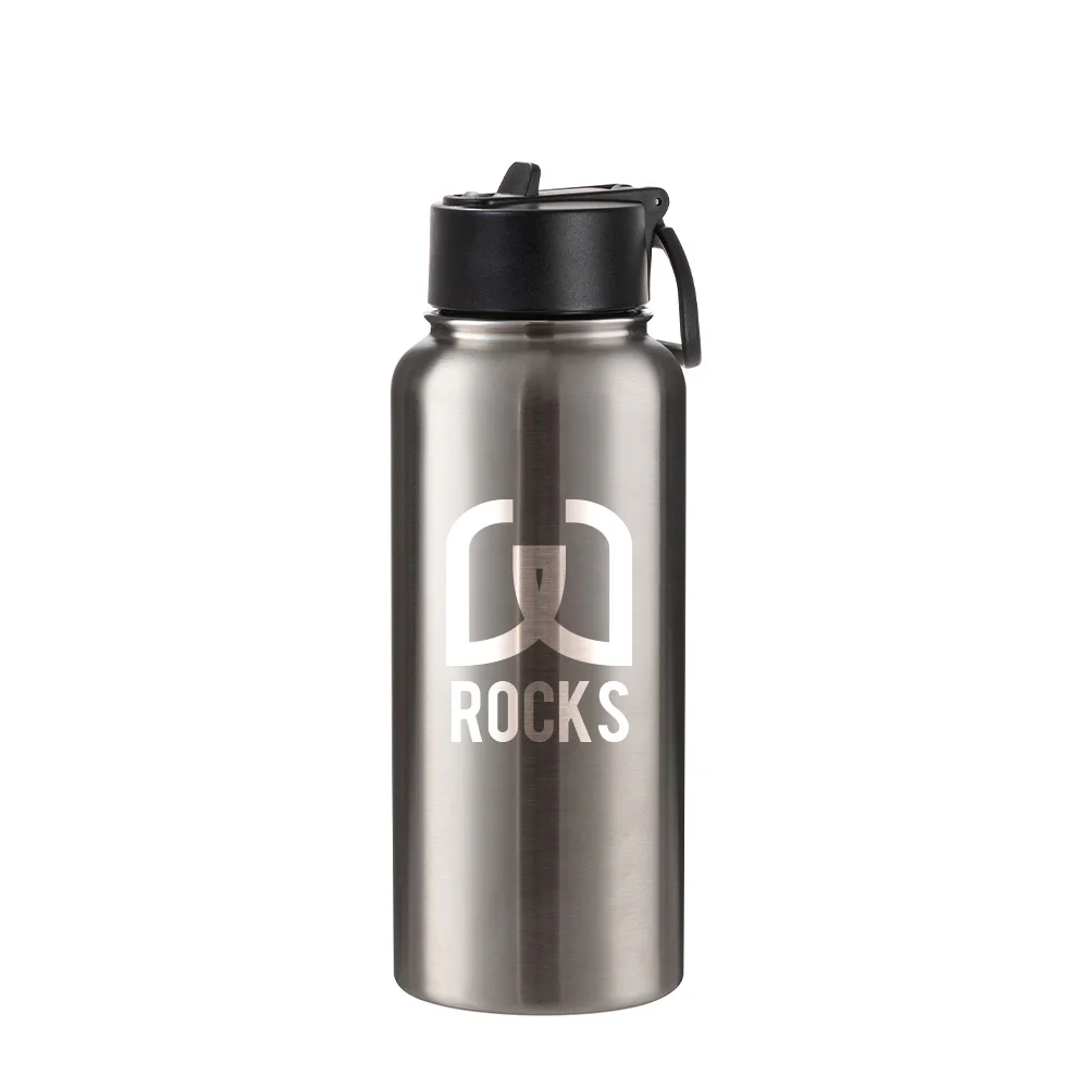 32oz/950ml Stainless Steel Flask with Wide Mouth Straw Lid & Rotating Handle thumbnail 2