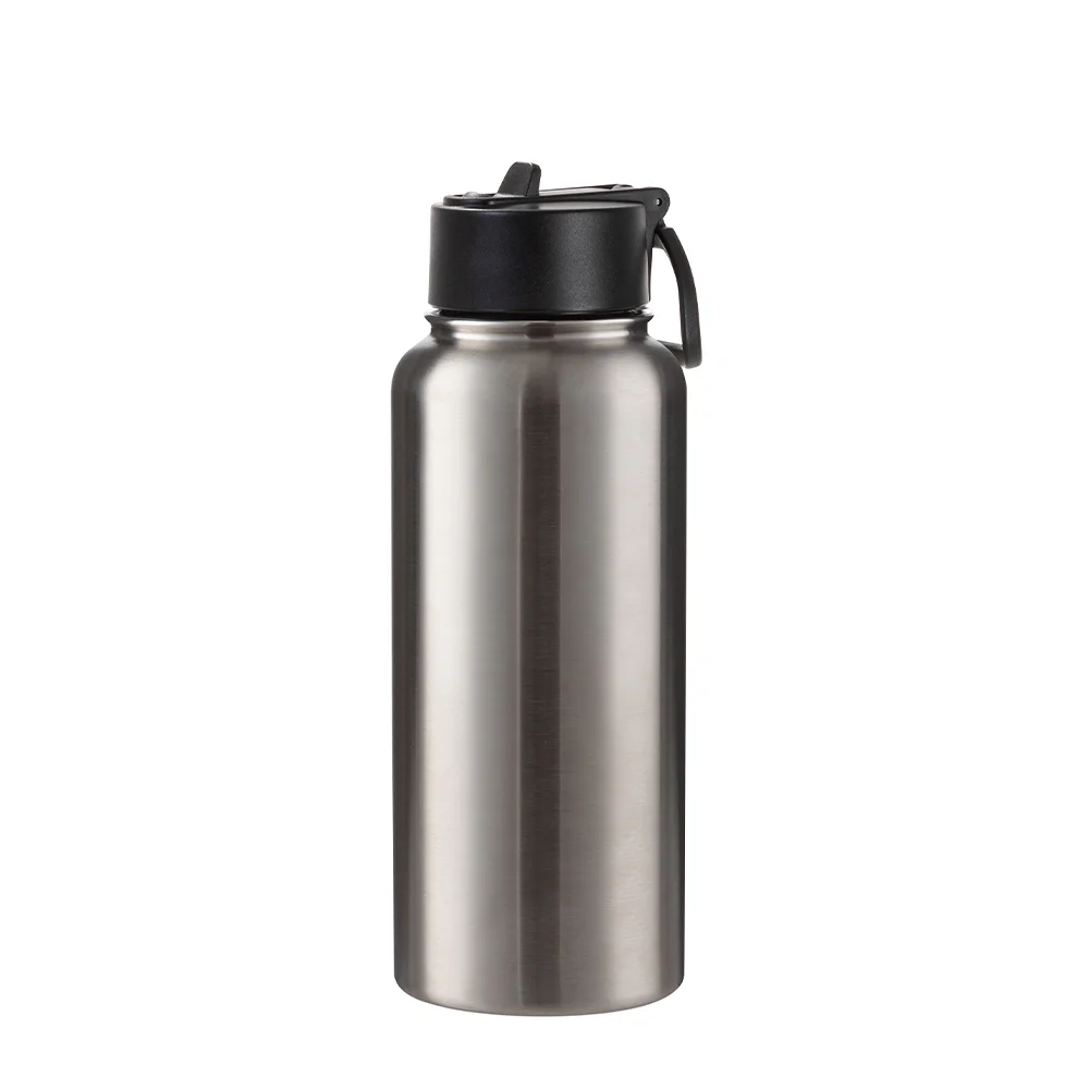 32oz/950ml Stainless Steel Flask with Wide Mouth Straw Lid & Rotating Handle thumbnail 1