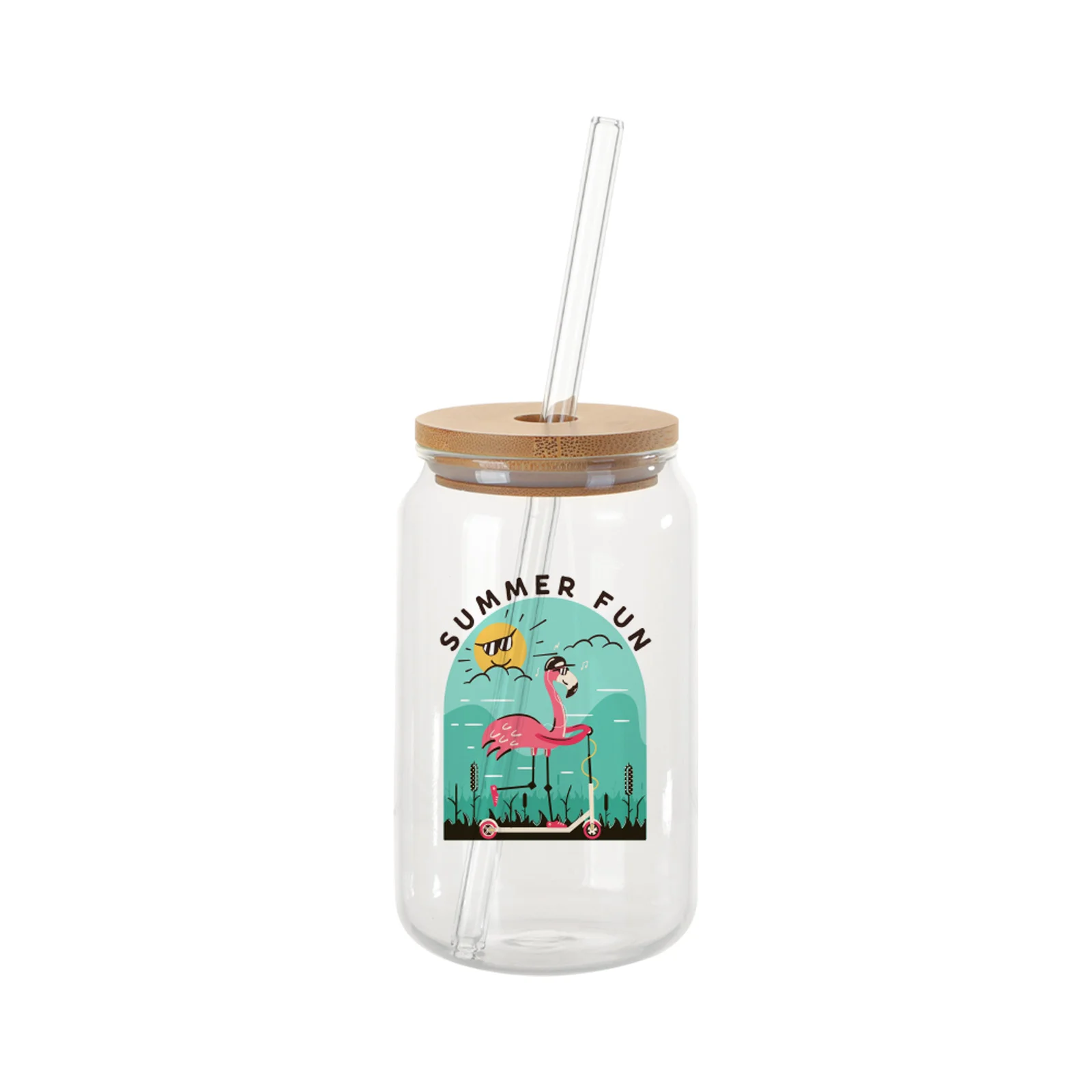 13oz/400ml Clear Glass Mugs with Bamboo lid & Glass Straw