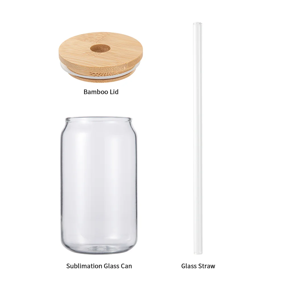 13oz/400ml Clear Glass Mugs with Bamboo lid & Glass Straw thumbnail 4