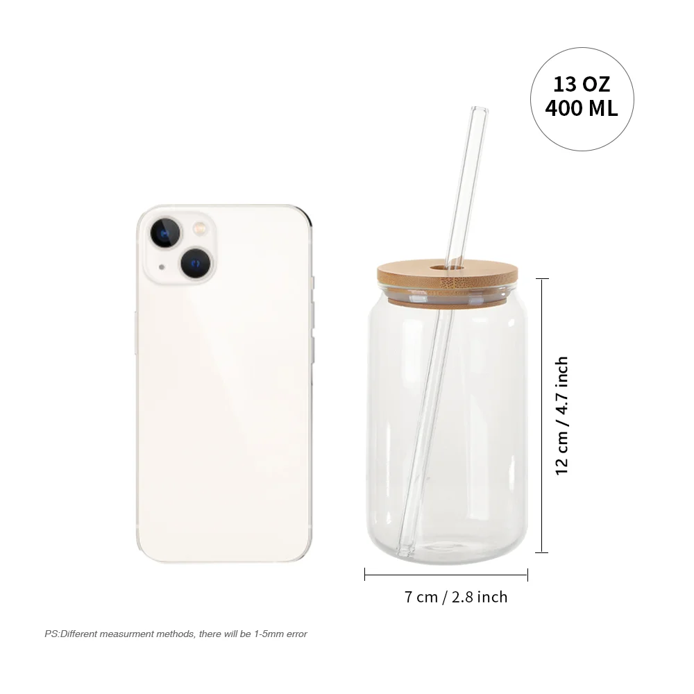 13oz/400ml Clear Glass Mugs with Bamboo lid & Glass Straw thumbnail 5