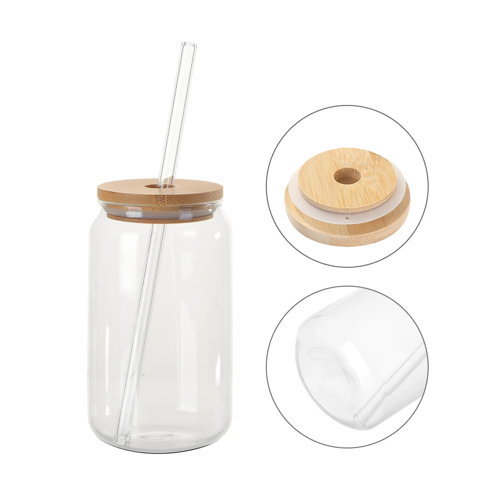13oz/400ml Clear Glass Mugs with Bamboo lid & Glass Straw thumbnail 6