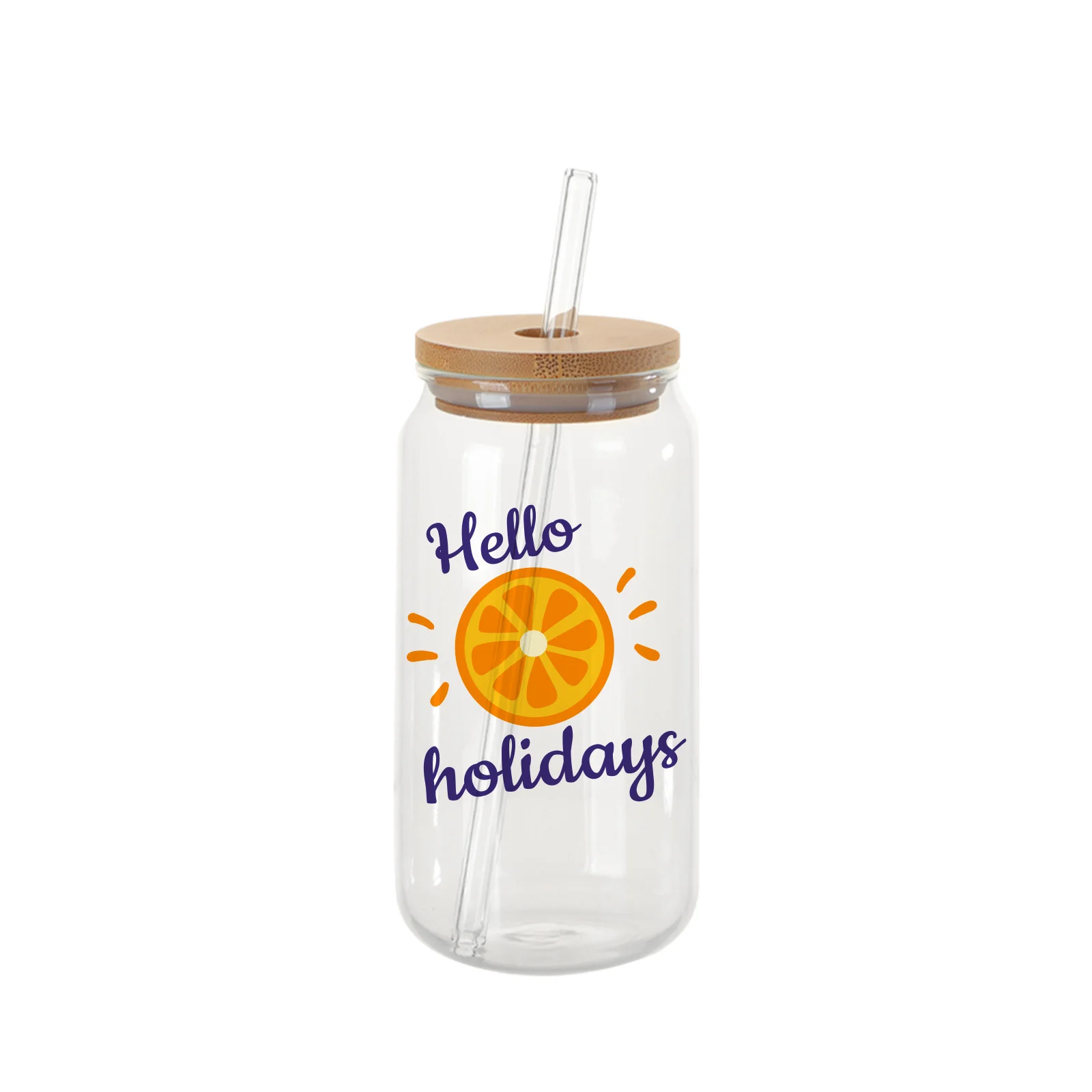 18oz/550ml Clear Glass with Bamboo lid & Glass Straw thumbnail 2