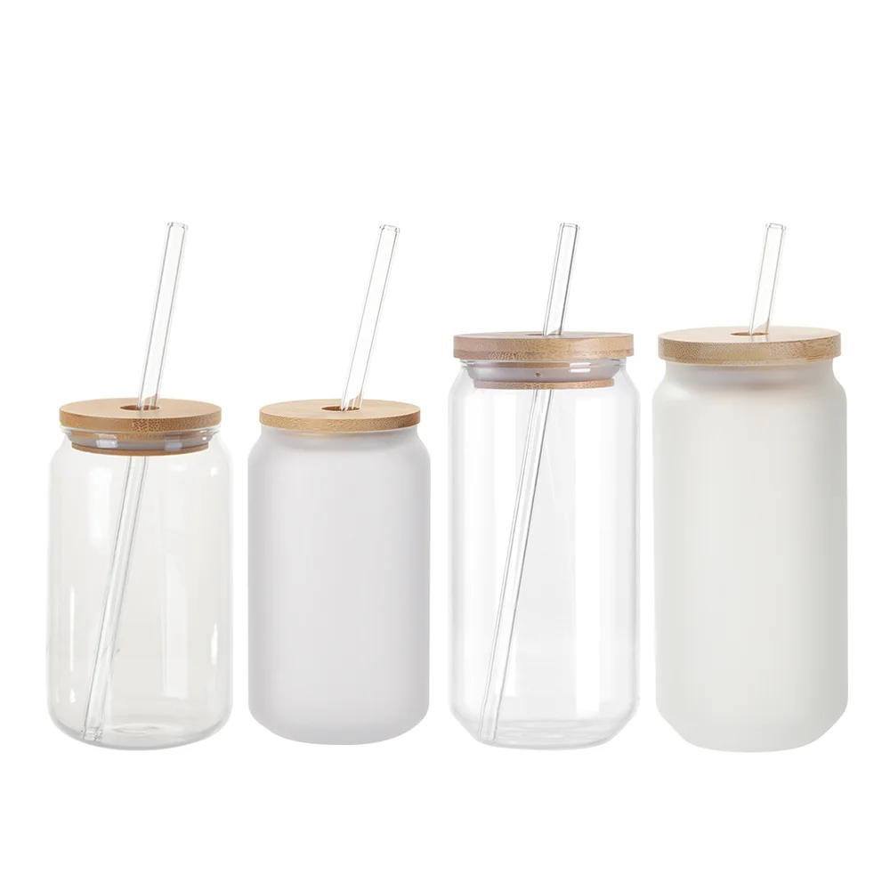 18oz/550ml Clear Glass with Bamboo lid & Glass Straw thumbnail 3