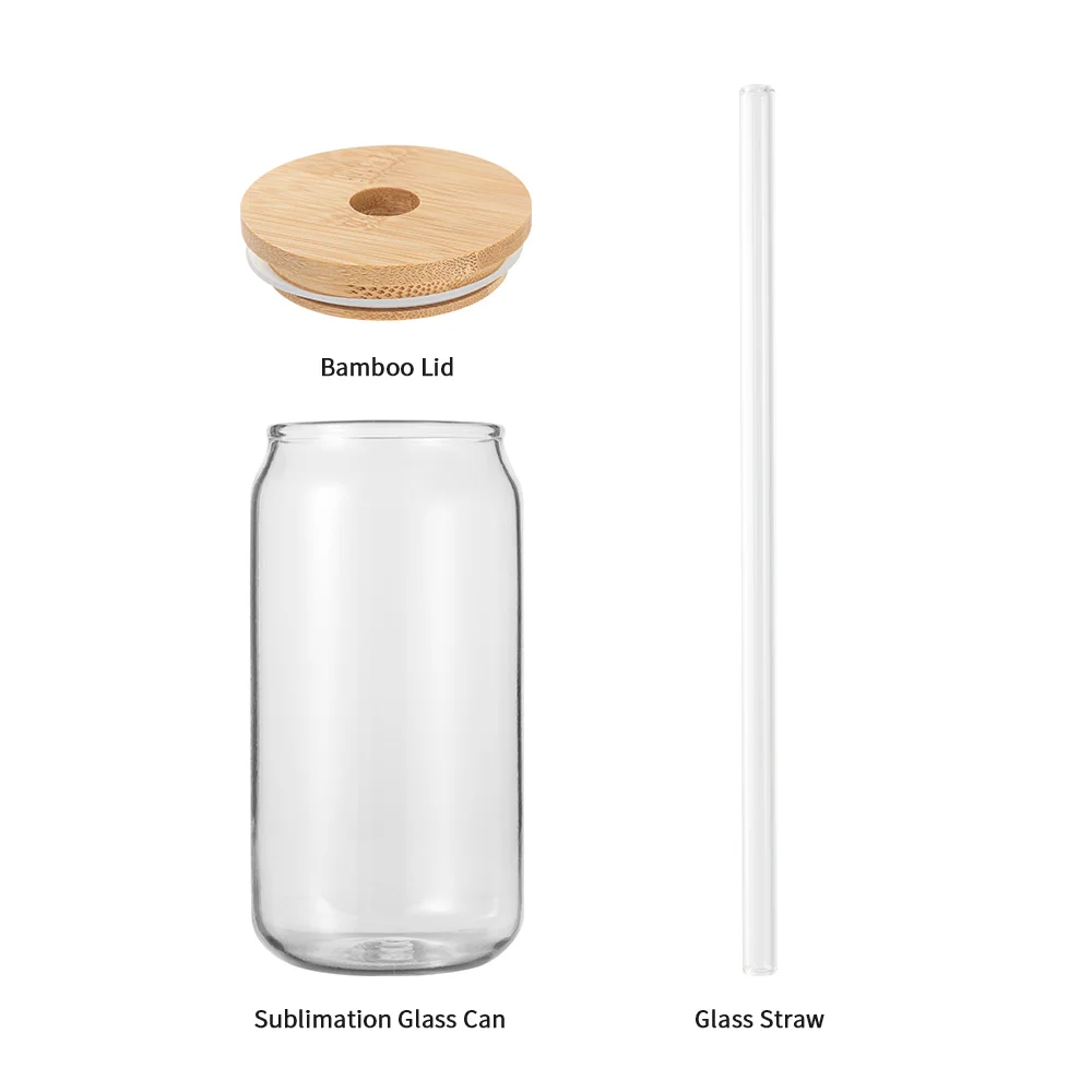 18oz/550ml Clear Glass with Bamboo lid & Glass Straw thumbnail 4