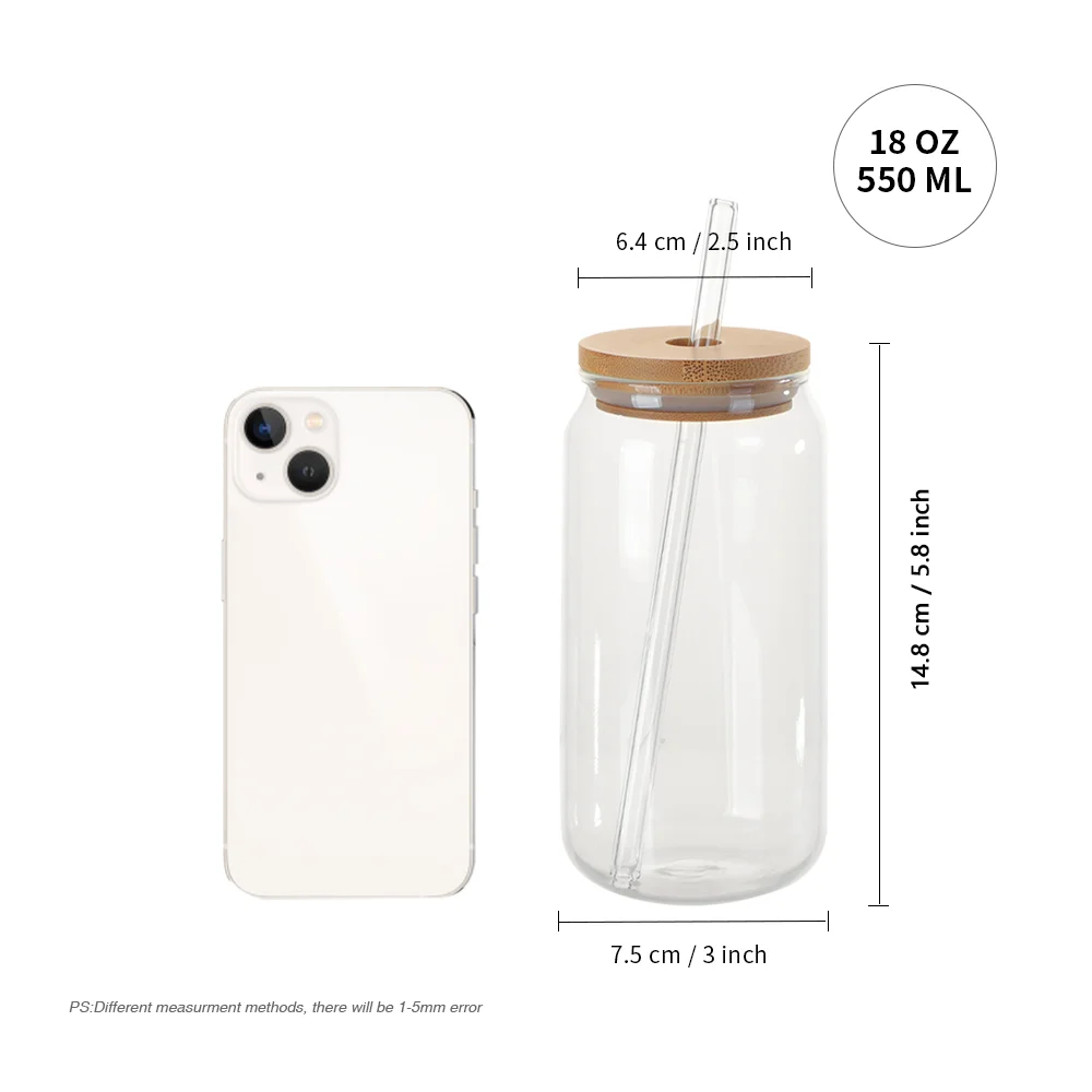 18oz/550ml Clear Glass with Bamboo lid & Glass Straw thumbnail 5