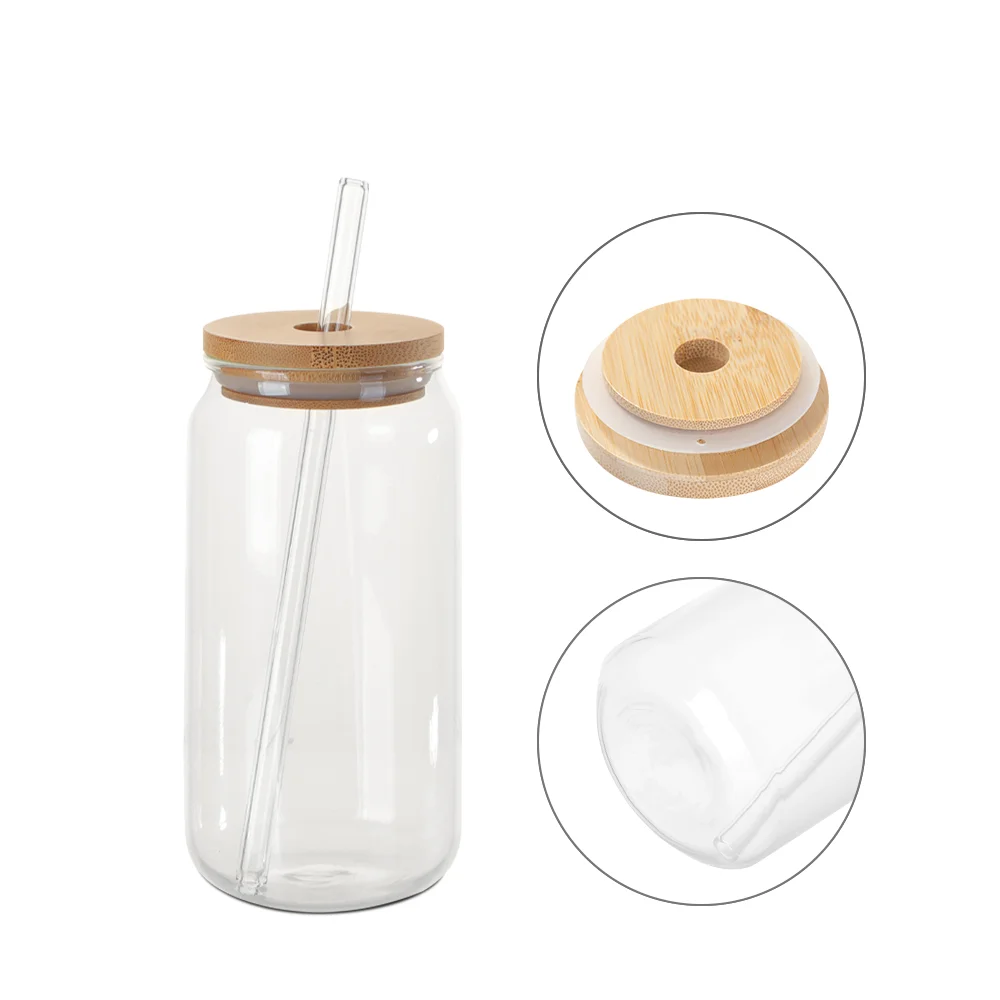 18oz/550ml Clear Glass with Bamboo lid & Glass Straw thumbnail 6