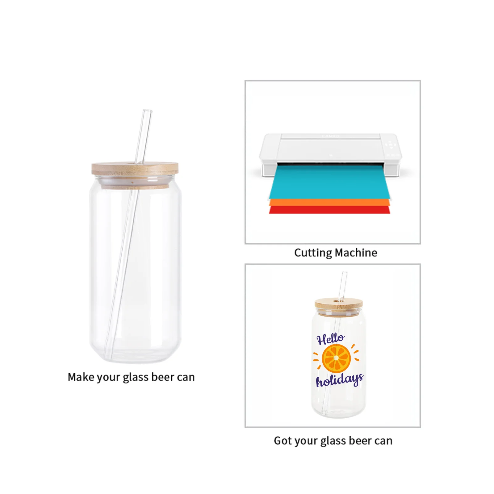 18oz/550ml Clear Glass with Bamboo lid & Glass Straw thumbnail 7