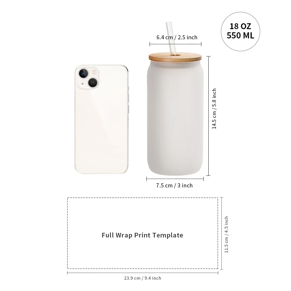 18oz/550ml Frosted White Glass with Bamboo lid & Glass Straw thumbnail 6