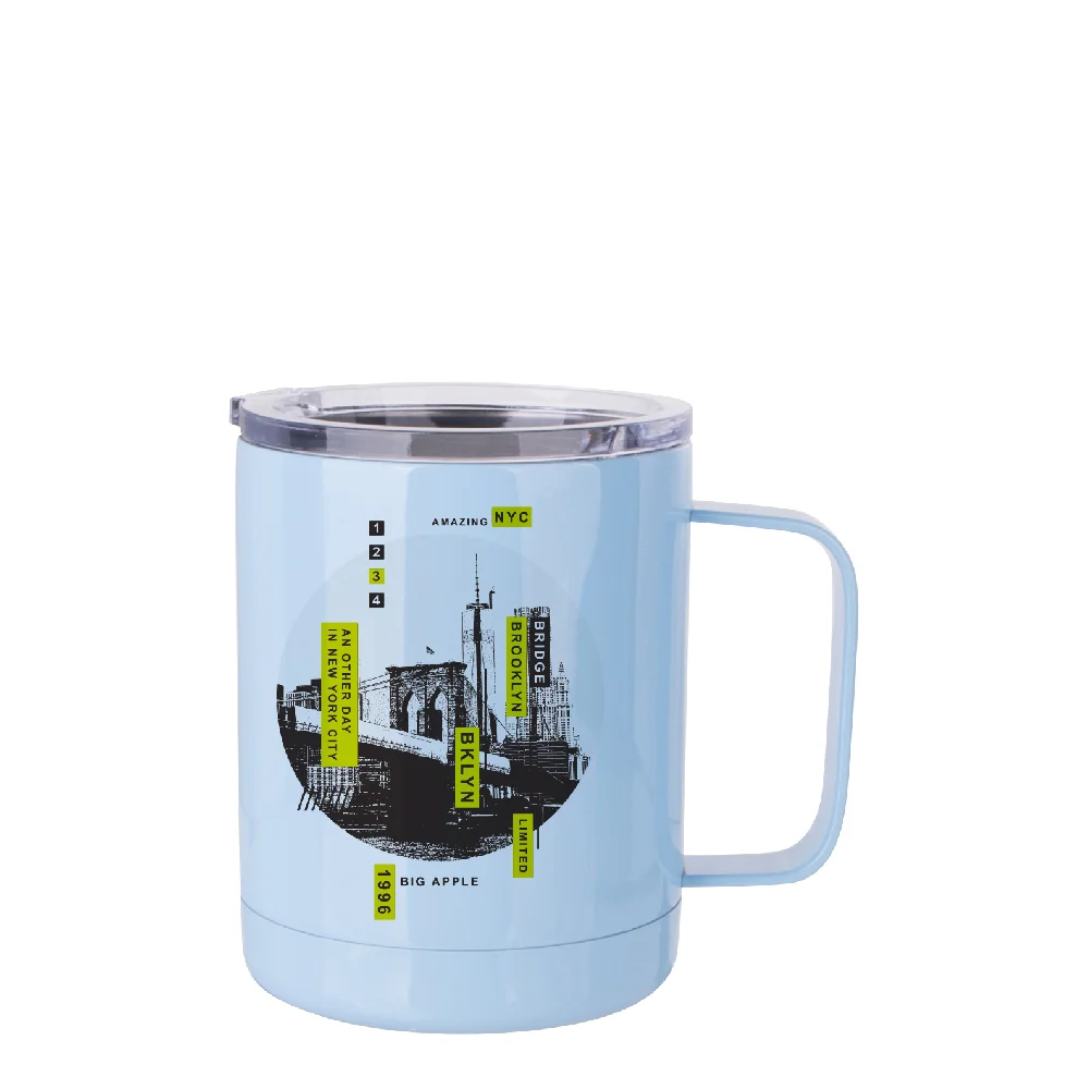 10oz Sublimation Insulated Stainless Steel Coffee Mug with Handle (Light Blue) thumbnail 2