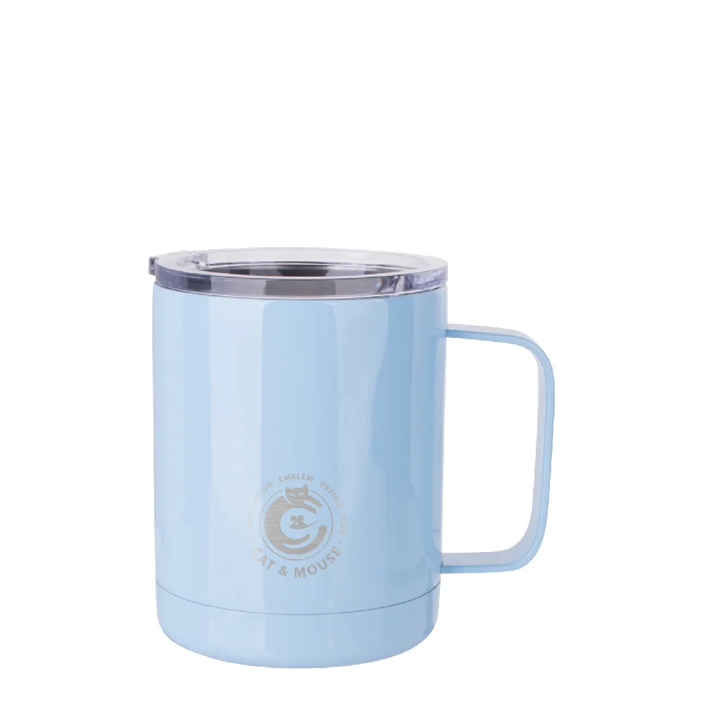 10oz Sublimation Insulated Stainless Steel Coffee Mug with Handle (Light Blue) thumbnail 4