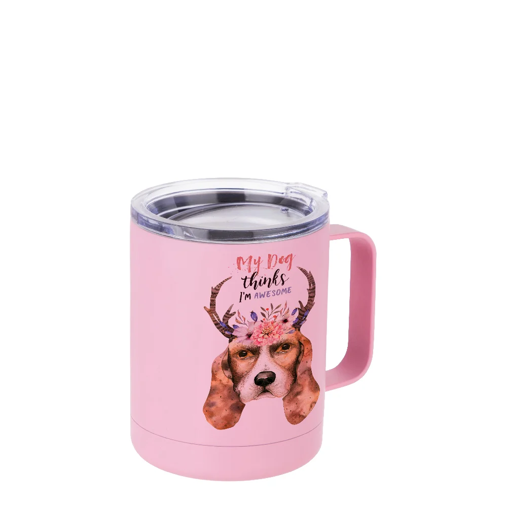 10oz Sublimation Insulated Stainless Steel Coffee Mug with Handle (Matt Pink) thumbnail 2