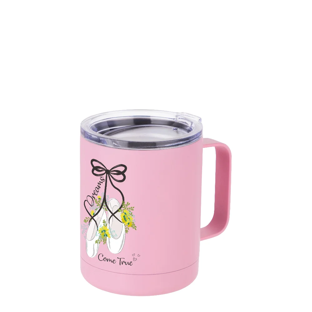 10oz Sublimation Insulated Stainless Steel Coffee Mug with Handle (Matt Pink) thumbnail 3
