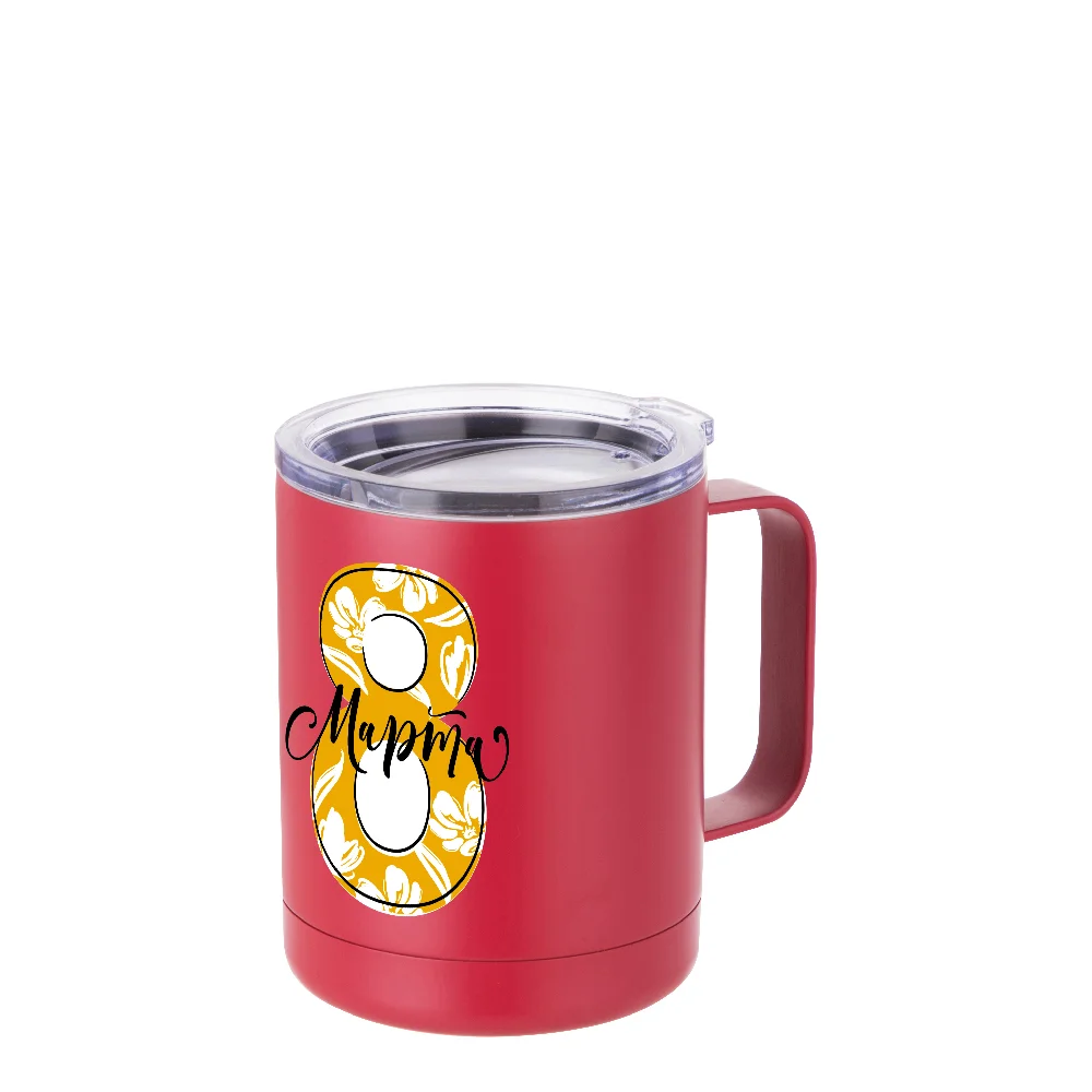 10oz Sublimation Insulated Stainless Steel Coffee Mug with Handle (Matt Red) thumbnail 3