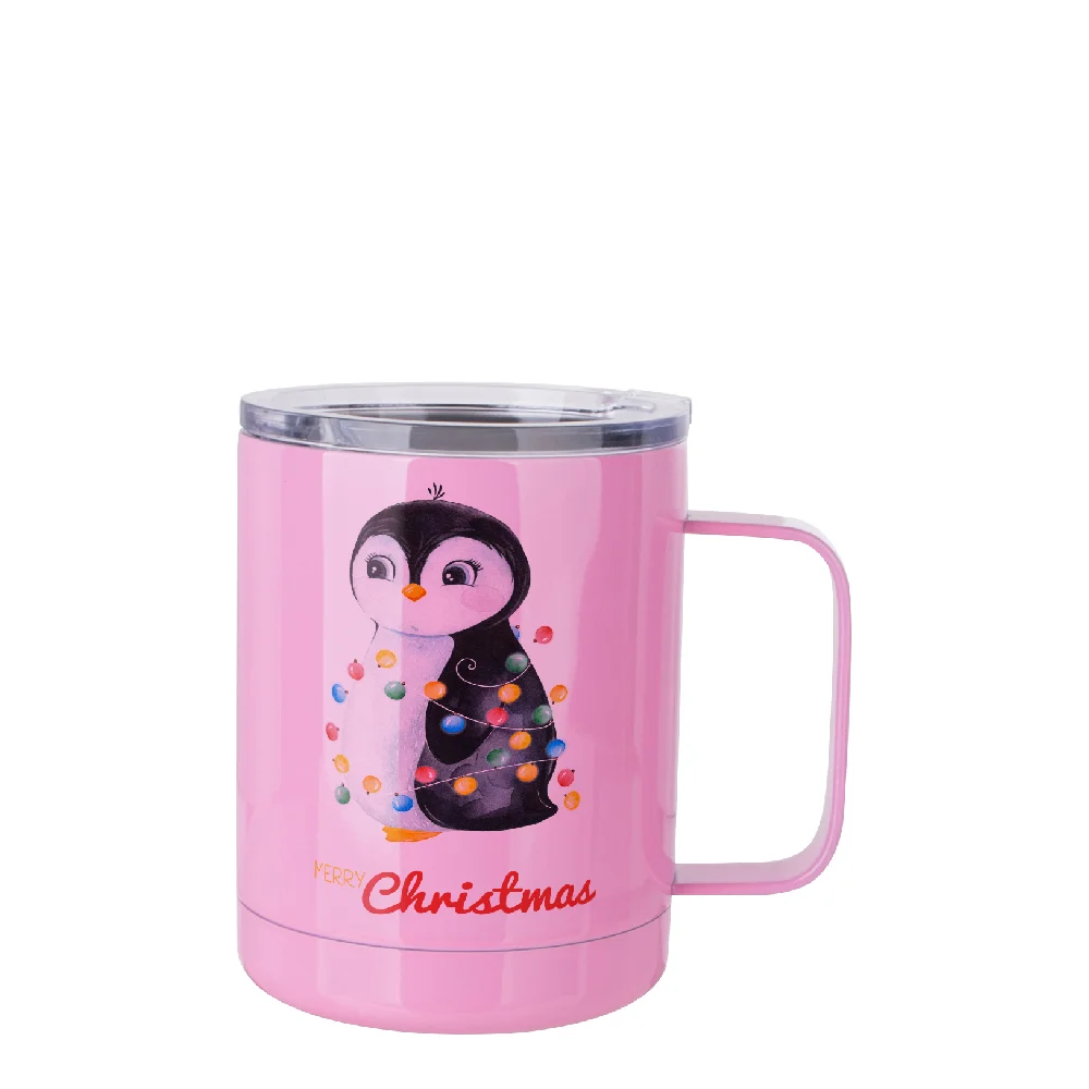10oz Sublimation Insulated Stainless Steel Coffee Mug with Handle (Pink) thumbnail 2