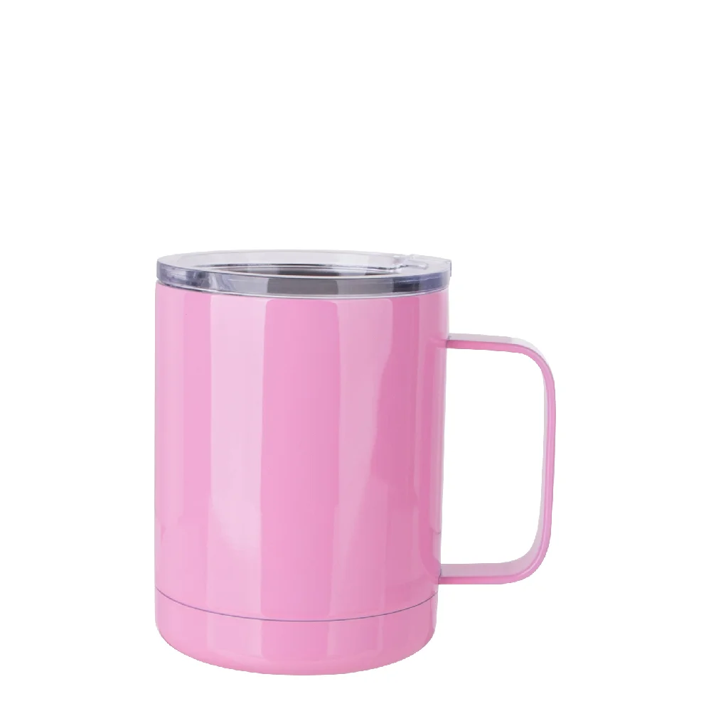 10oz Sublimation Insulated Stainless Steel Coffee Mug with Handle (Pink) thumbnail 1