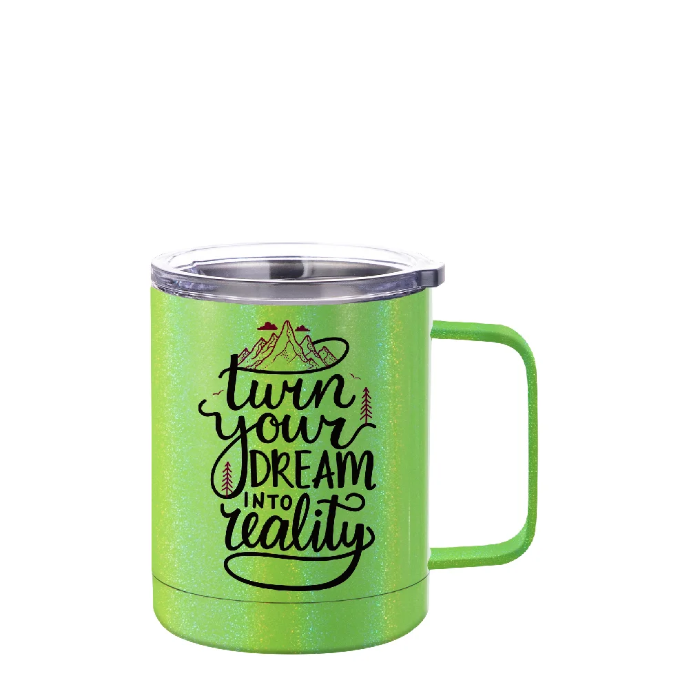10oz Sublimation Insulated Stainless Steel Coffee Mug with Handle (Rainblow Glitter Light Green) thumbnail 2
