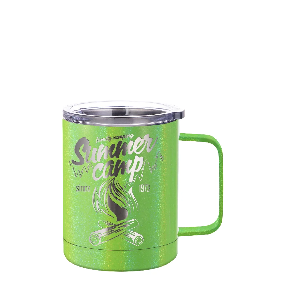 10oz Sublimation Insulated Stainless Steel Coffee Mug with Handle (Rainblow Glitter Light Green) thumbnail 3