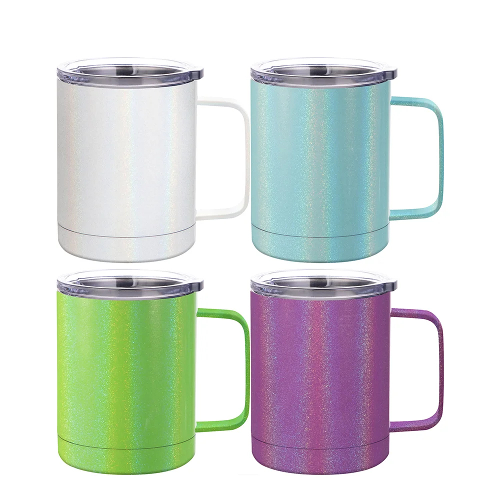10oz Sublimation Insulated Stainless Steel Coffee Mug with Handle (Rainblow Glitter Light Green) thumbnail 4