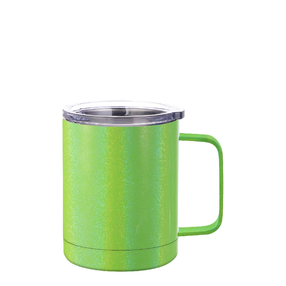 10oz Sublimation Insulated Stainless Steel Coffee Mug with Handle (Rainblow Glitter Light Green) thumbnail 1