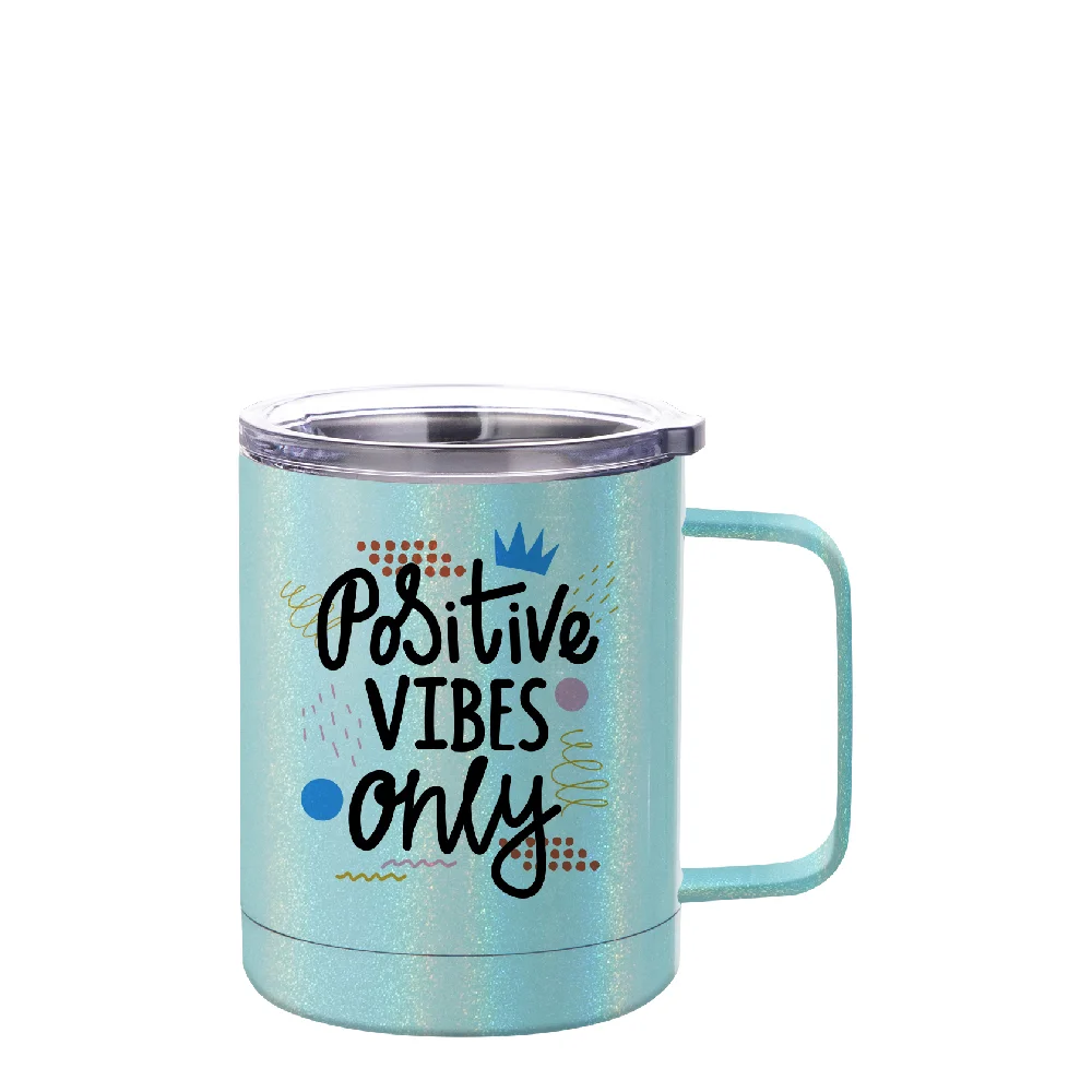 10oz Sublimation Insulated Stainless Steel Coffee Mug with Handle (Rainblow Glitter Mint Green) thumbnail 2