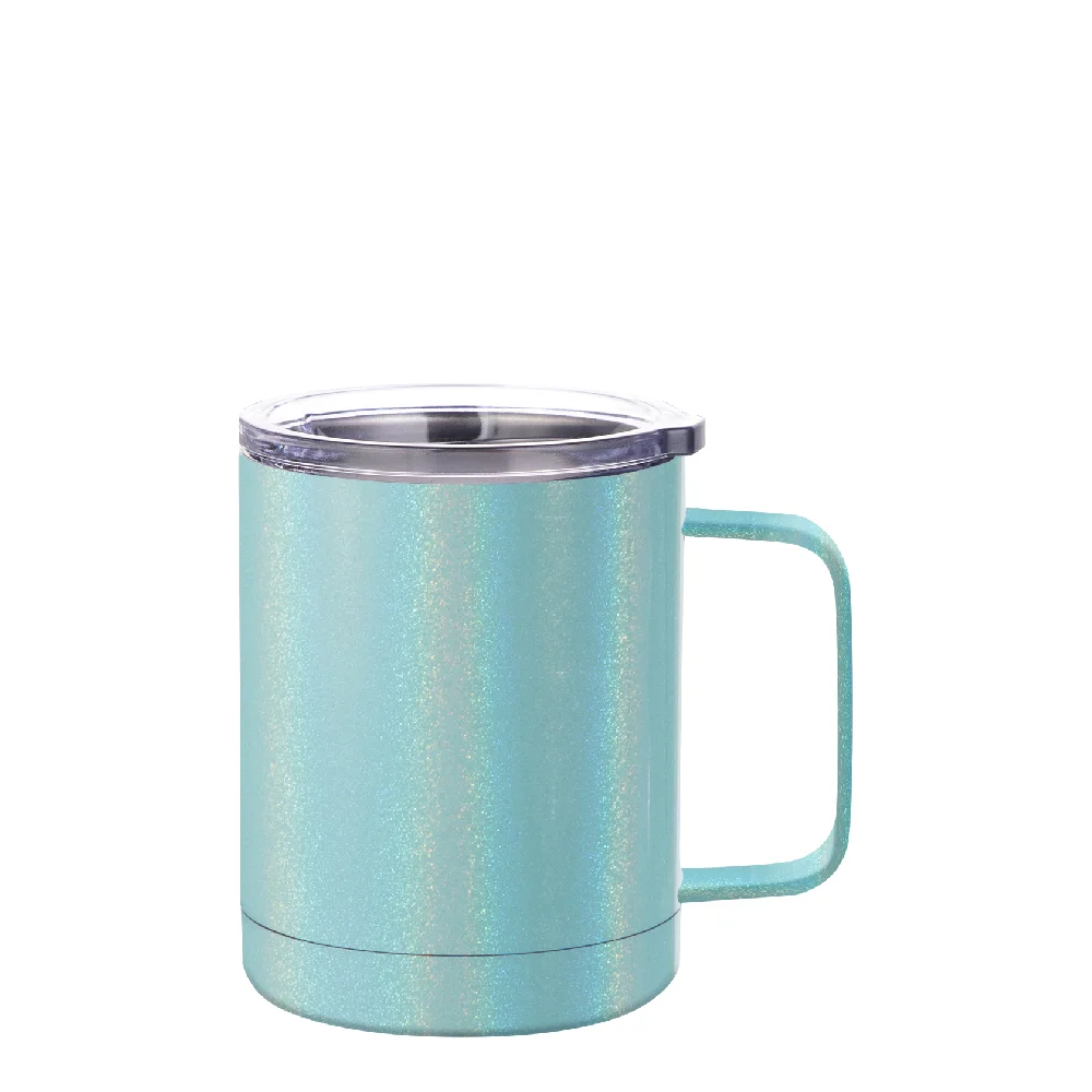 10oz Sublimation Insulated Stainless Steel Coffee Mug with Handle (Rainblow Glitter Mint Green) thumbnail 1