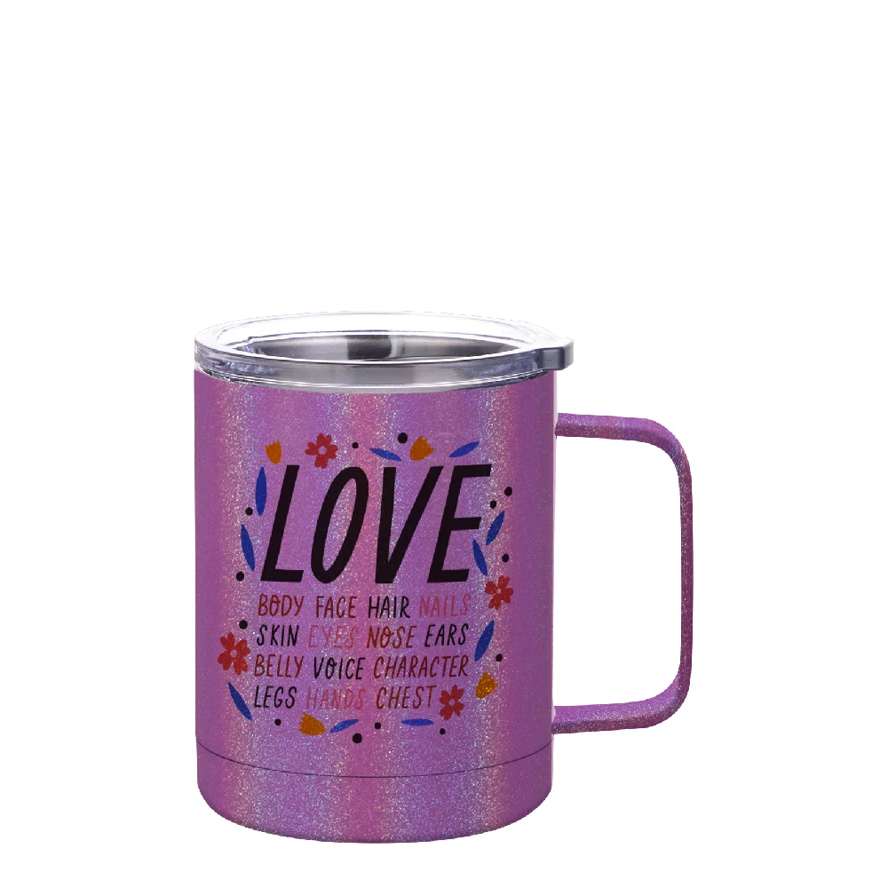 10oz Sublimation Insulated Stainless Steel Coffee Mug with Handle (Rainblow Glitter Purple) thumbnail 2