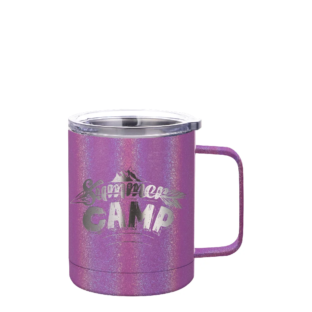 10oz Sublimation Insulated Stainless Steel Coffee Mug with Handle (Rainblow Glitter Purple) thumbnail 3