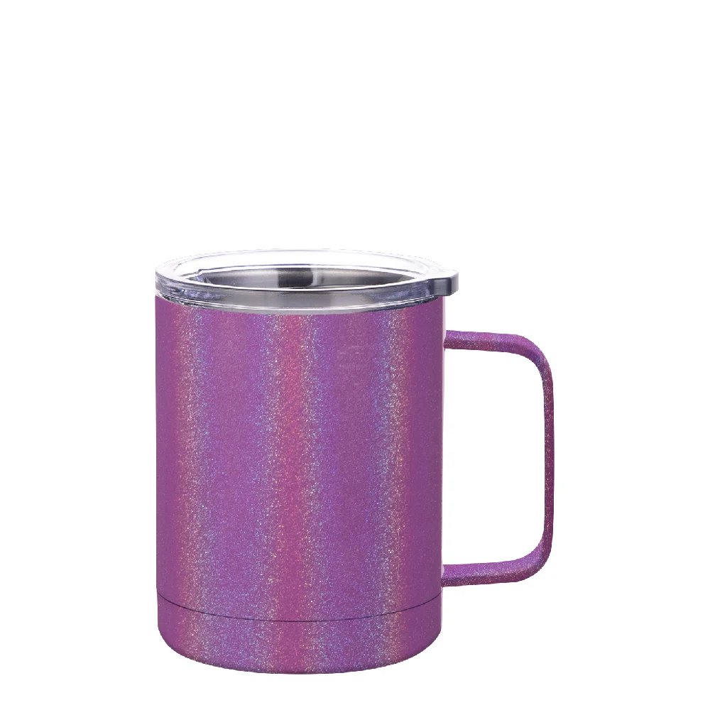 10oz Sublimation Insulated Stainless Steel Coffee Mug with Handle (Rainblow Glitter Purple) thumbnail 1