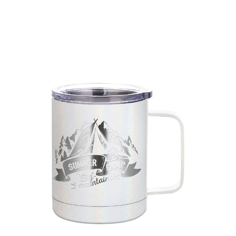 10oz Sublimation Insulated Stainless Steel Coffee Mug with Handle (Rainblow Glitter White) thumbnail 3