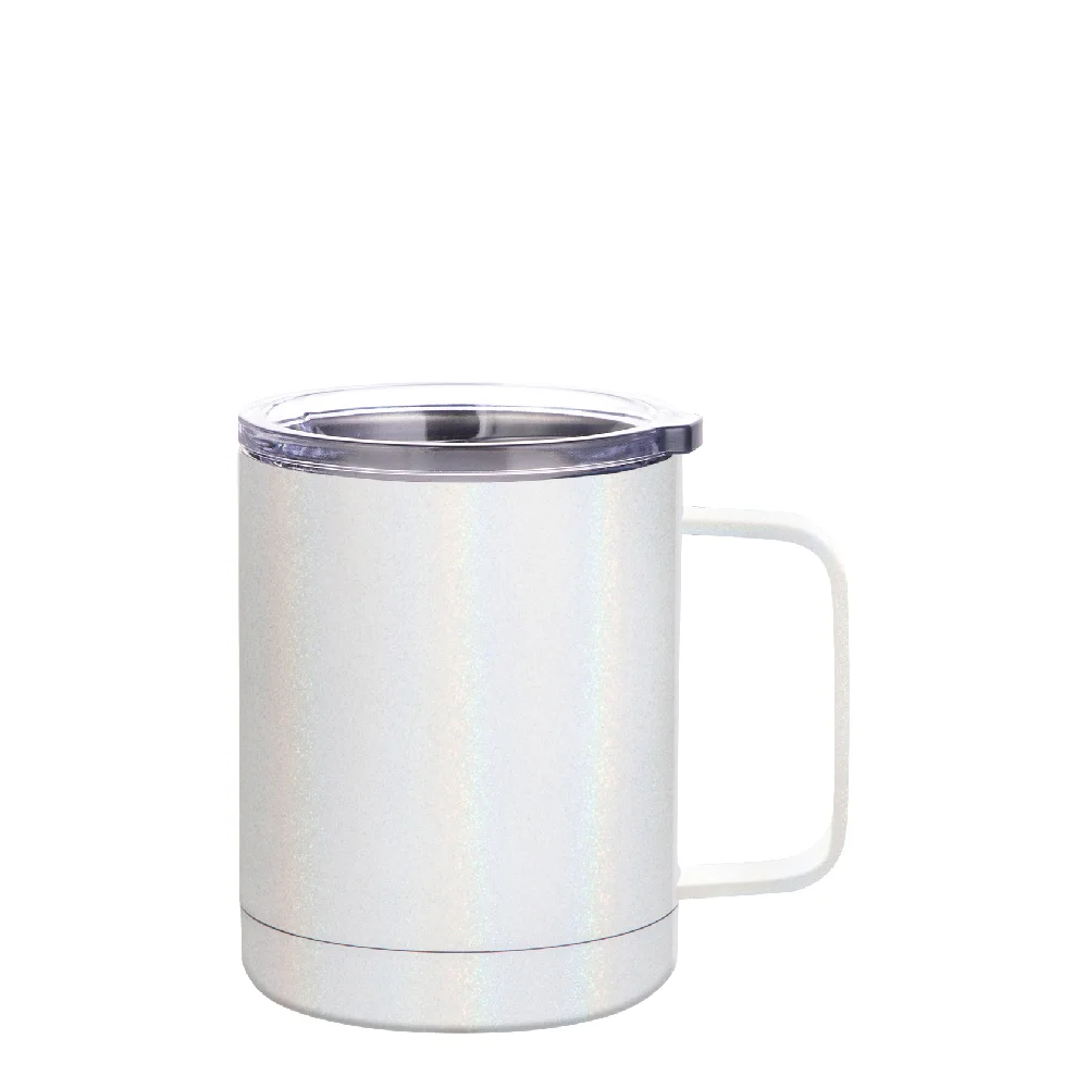 10oz Sublimation Insulated Stainless Steel Coffee Mug with Handle (Rainblow Glitter White) thumbnail 1