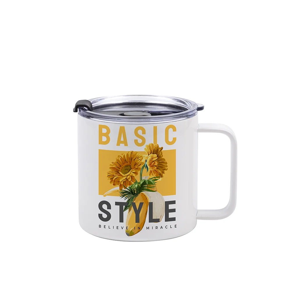 14oz Sublimation Insulated Stainless Steel Coffee Mug with Handle (White) thumbnail 2
