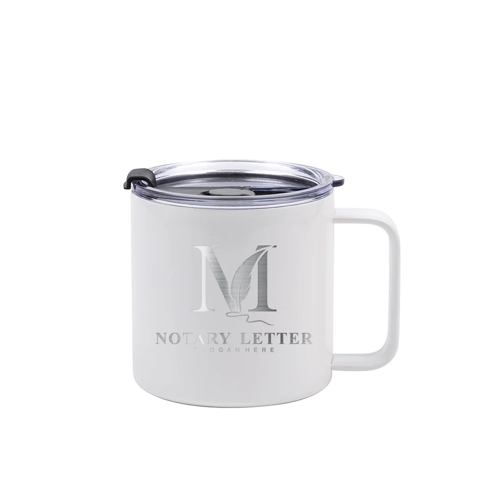 14oz Sublimation Insulated Stainless Steel Coffee Mug with Handle (White) thumbnail 3