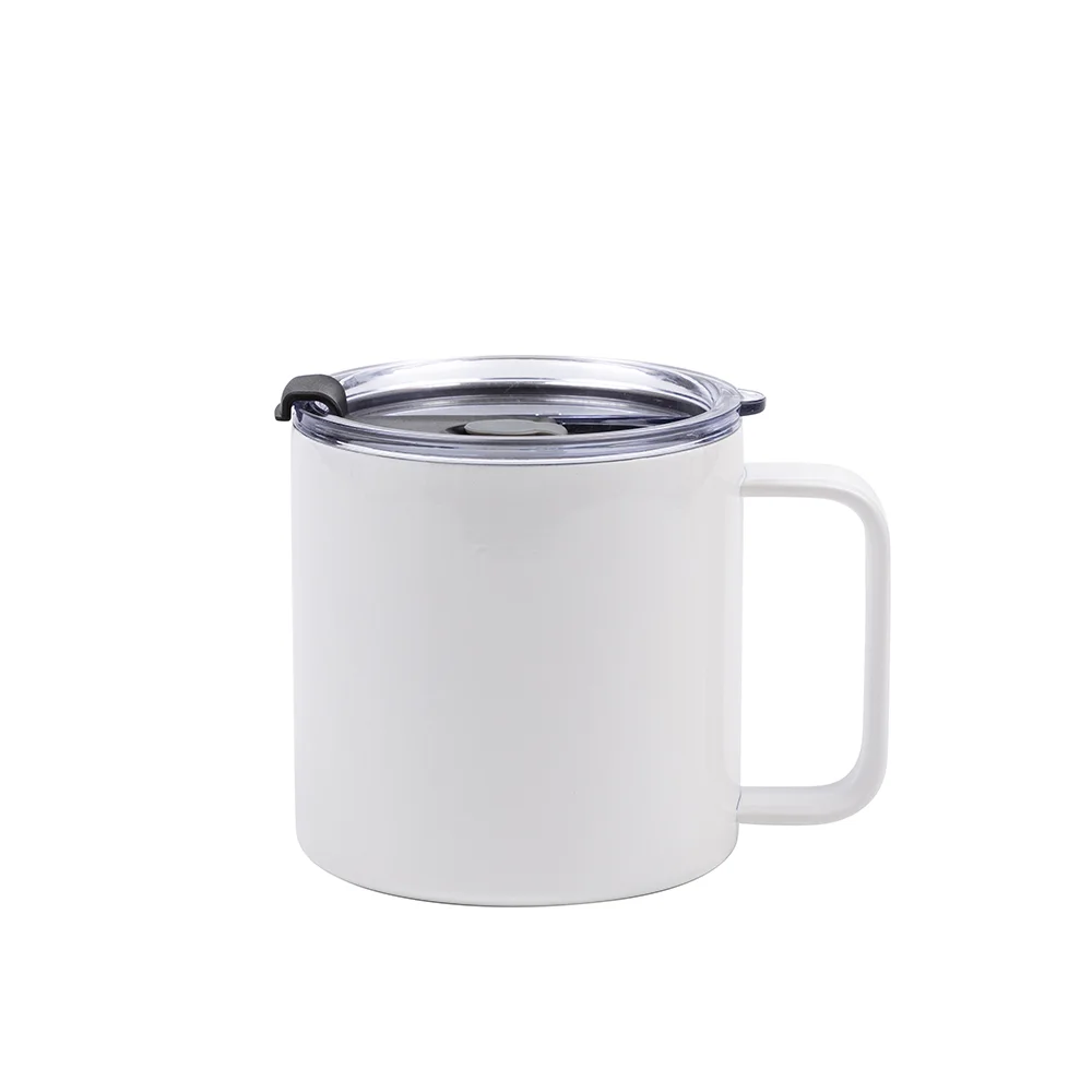 14oz Sublimation Insulated Stainless Steel Coffee Mug with Handle (White) thumbnail 1