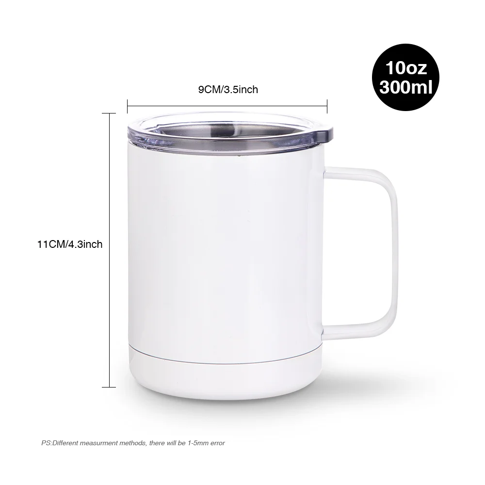 10oz Sublimation Insulated Stainless Steel Coffee Mug with Handle (White) thumbnail 7