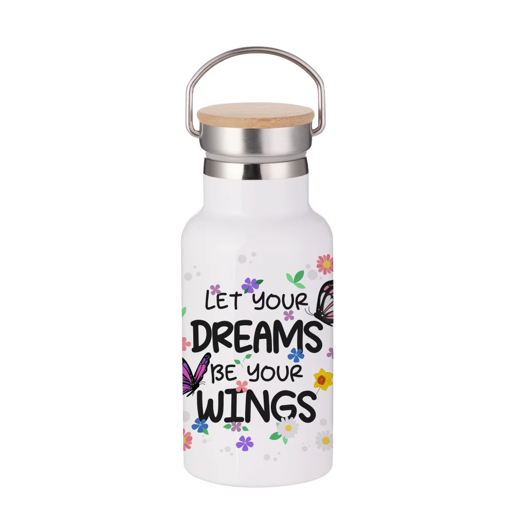 12oz/350ml Portable Bamboo Lid Stainless Steel Bottle(White) thumbnail 2