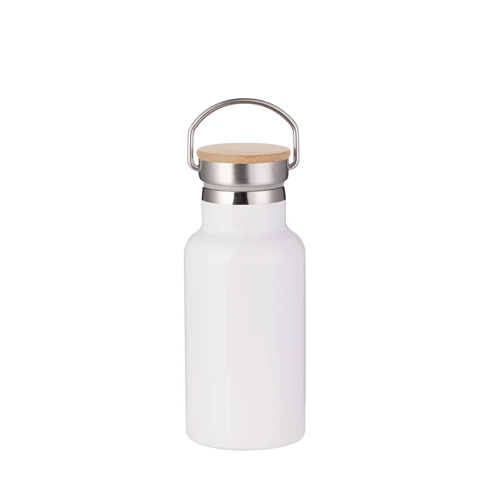 12oz/350ml Portable Bamboo Lid Stainless Steel Bottle(White) thumbnail 1