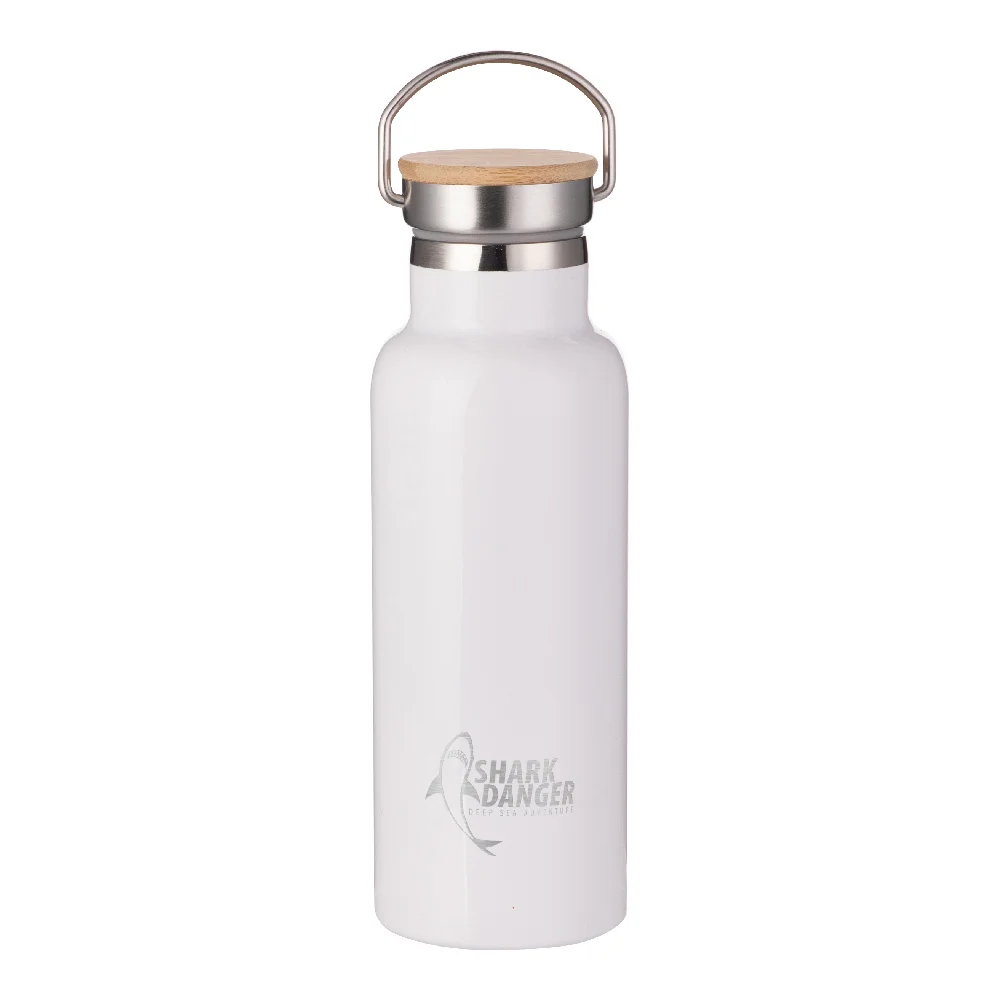 17oz 500ml Insulated Stainless Steel Water Bottle with Bamboo Lid (White) thumbnail 3