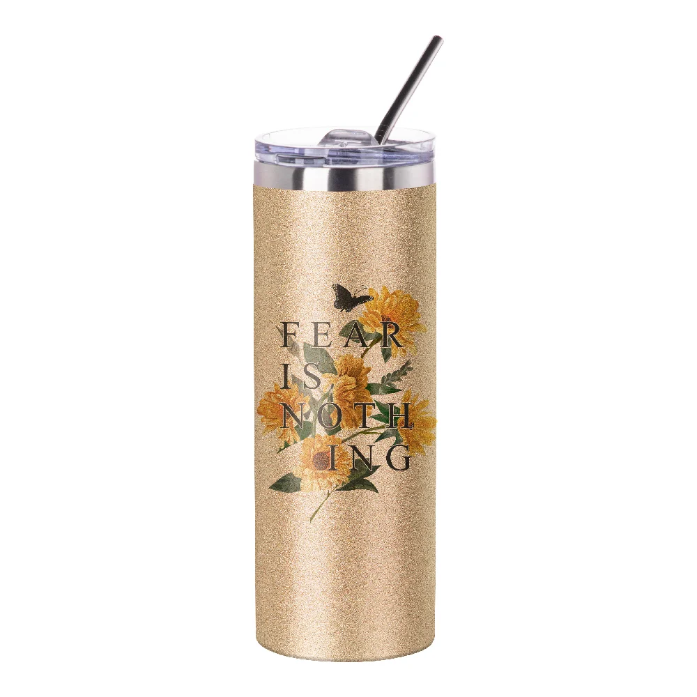 20oz Stainless Steel Glitter Skinny Stainless Steel Tumbler with Straw (Glitter Gold) thumbnail 2