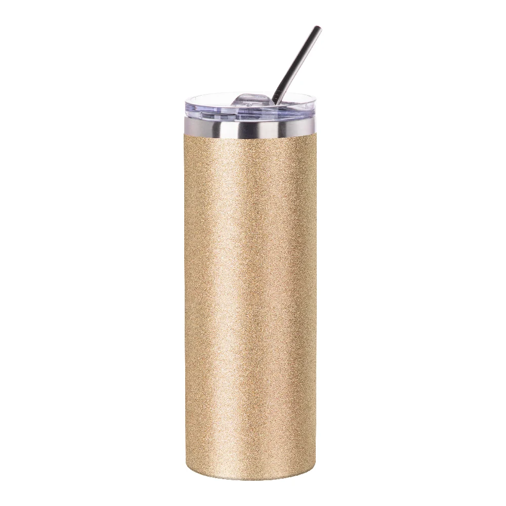 20oz Stainless Steel Glitter Skinny Stainless Steel Tumbler with Straw (Glitter Gold) thumbnail 1