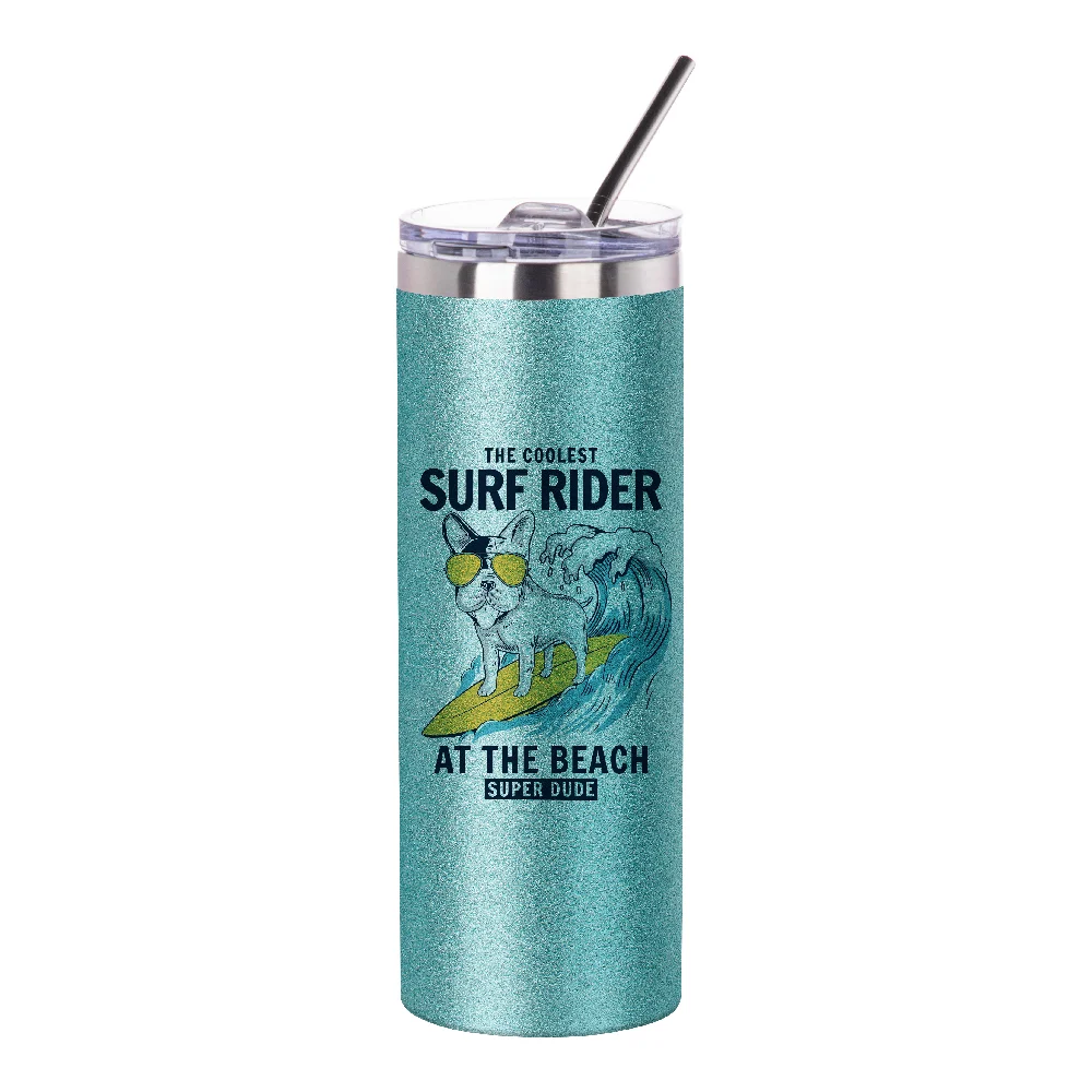 20oz Stainless Steel Skinny Tumbler with Straw (Glitter Light Blue) thumbnail 2