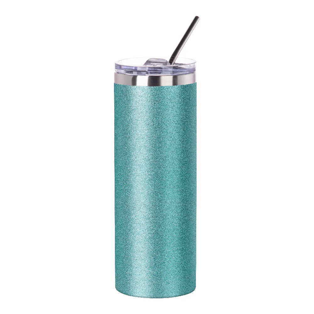 20oz Stainless Steel Skinny Tumbler with Straw (Glitter Light Blue) thumbnail 1