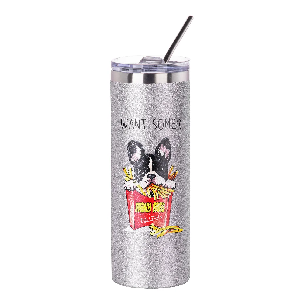 20oz Stainless Steel Glitter Skinny Tumbler with Straw (Glitter Silver) thumbnail 2
