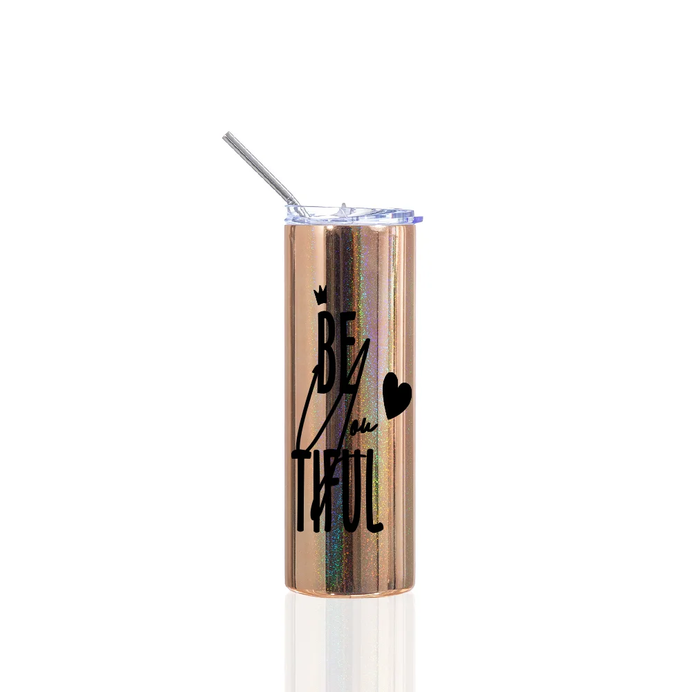 20OZ 600ml Stainless Steel Sublimation Metallic Plated Glitter Skinny Tumbler (Gold) thumbnail 2